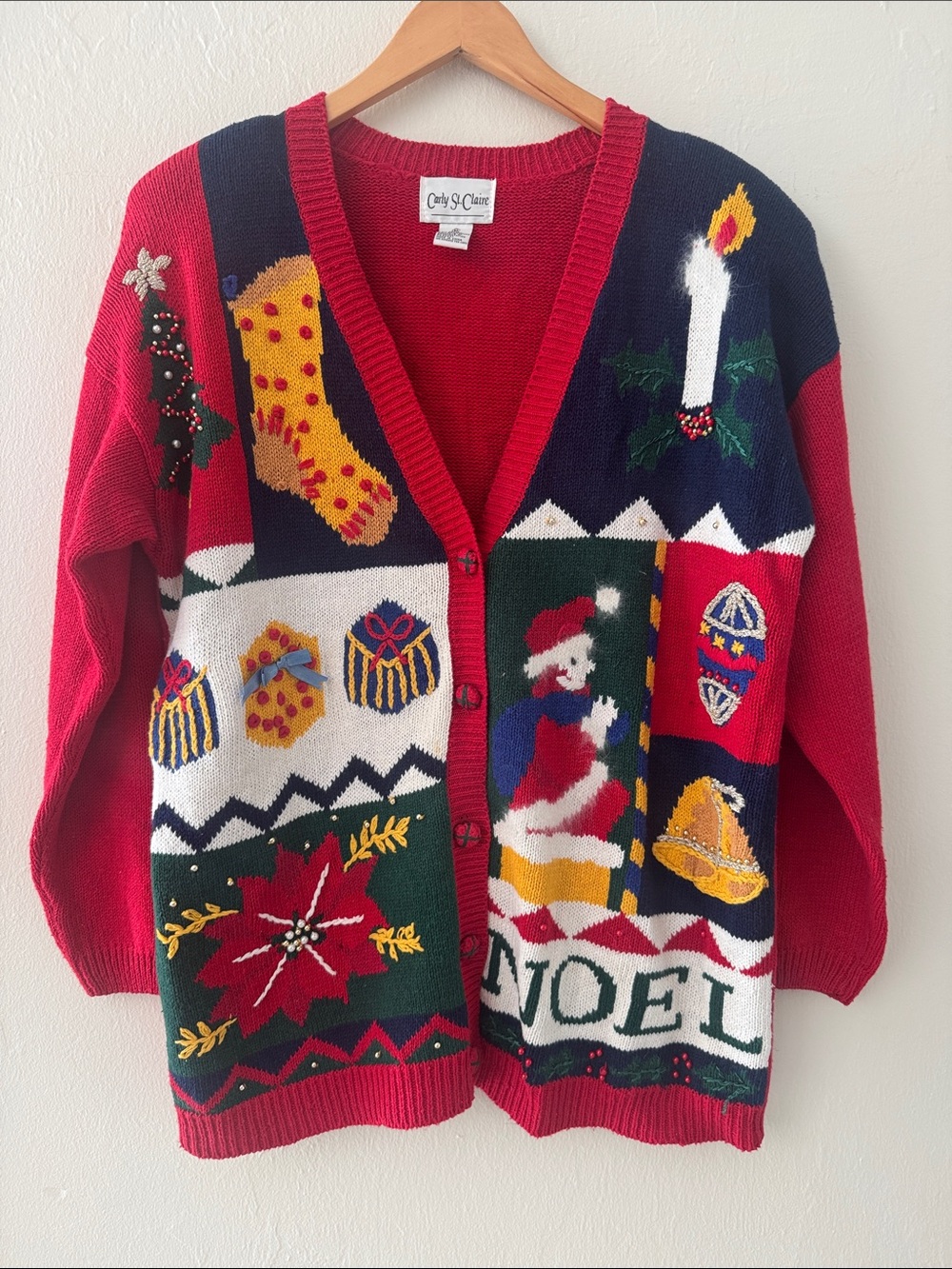 Vintage Carly St Claire Christmas Sweater Knit Cardigan Womens Medium Longline